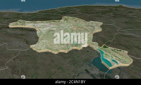 Zoom avant sur Ankara (province de Turquie) extrudé. Perspective oblique. Imagerie satellite. Rendu 3D Banque D'Images