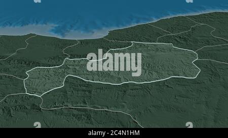 Zoom avant sur Bolu (province de Turquie). Perspective oblique. Carte colorée et bosselée de la division administrative avec les eaux de surface. 3D rend Banque D'Images