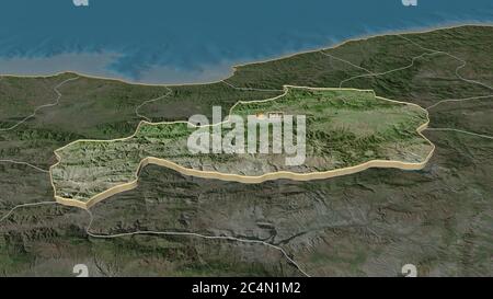 Zoom avant sur Bolu (province de Turquie) extrudé. Perspective oblique. Imagerie satellite. Rendu 3D Banque D'Images