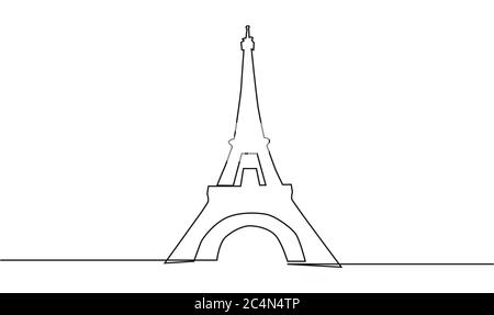 Dessin en ligne continue de la Tour Eiffel à Paris. Illustration de Vecteur