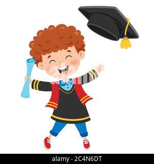 Dessin animé Happy Kid dans un costume de remise des diplômes Illustration de Vecteur