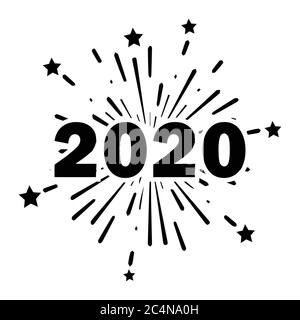 Fête du nouvel an 2020 des étoiles Fireworks. Affiche noire Illustration isolée sur fond blanc. Vecteur EPS Illustration de Vecteur