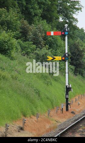 Une paire de signaux de train Vintage à commande manuelle. Banque D'Images