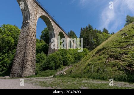 Vue spectaculaire de l'ancien pont ferroviaire au viaduc de la gorge de Ravenne à Breitnau, Allemagne Banque D'Images