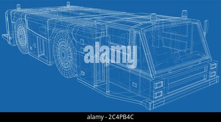 Vector à châssis en fil transport de camion de remorquage à l'aéroport. Les couches de lignes visibles et invisibles sont séparées. Format EPS10. Vecteur créé de la 3d. Illustration de Vecteur