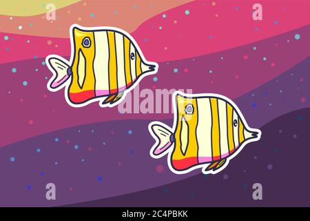 poisson papillon avec illustration vectorielle d'arrière-plan colorée Illustration de Vecteur