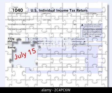 Covid-19 a fait reculer la date limite pour l'impôt fédéral sur le revenu des États-Unis. Les contribuables ont jusqu'au 15 juillet pour rassembler leurs déclarations. Ici Banque D'Images
