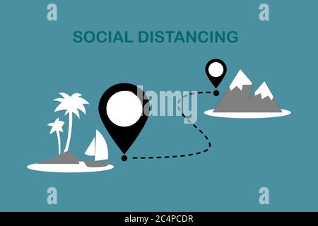 Icône Nouveau social distance normale. Avion volant à la plage et la montagne.les gens aiment Voyage.vacances d'été et Voyage d'affaires concept.Keep Dist sûr Illustration de Vecteur