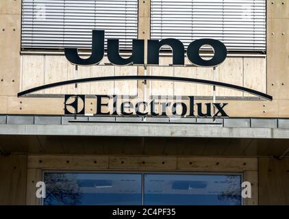 Nurnberg, Allemagne : Juno, logo de la société Electrolux sur le mur. Electrolux est un fabricant suédois d'appareils ménagers multinational Banque D'Images