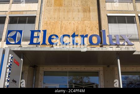 Nurnberg, Allemagne : Juno, logo de la société Electrolux sur l'enterance. Electrolux est un fabricant suédois d'appareils ménagers multinational Banque D'Images