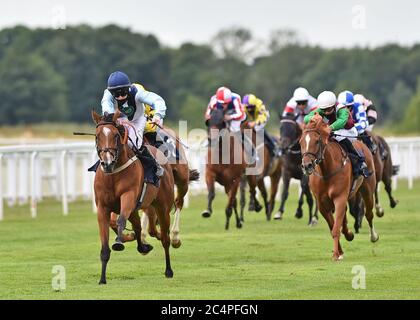 Settle Petal, monté par Paddy Bradley, remporte le Free Tips Daily sur attheraces.com handicap Stakes à l'hippodrome de Windsor. Banque D'Images