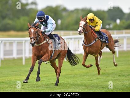 Settle Petal, monté par Paddy Bradley, remporte le Free Tips Daily sur attheraces.com handicap Stakes à l'hippodrome de Windsor. Banque D'Images