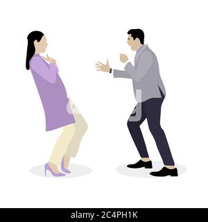 Le mari qui se querelle et qui se renfond à la femme. Conflit de relations entre les femmes et les hommes, illustration du divorce de couple et des cris agressifs, patron et employé Illustration de Vecteur