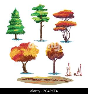 Ensemble de plantes vectorielles stylisées aux couleurs automnales Illustration de Vecteur