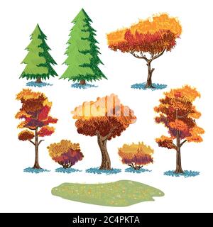 Ensemble de plantes vectorielles stylisées aux couleurs automnales Illustration de Vecteur