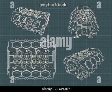 Illustration vectorielle stylisée des dessins du bloc-cylindres du moteur en V. Illustration de Vecteur