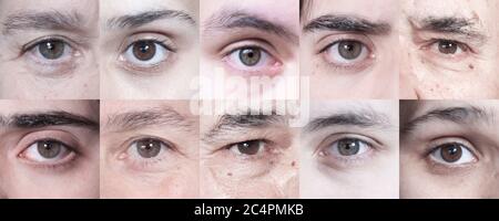 Yeux de personnes âgées différentes. Yeux bruns. Banque D'Images