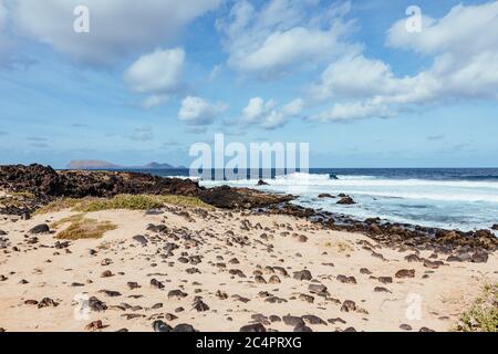 Playa de Las Conchas sur la côte ouest de l'île de la Graciosa/Graciosa, îles Canaries, Espagne Banque D'Images