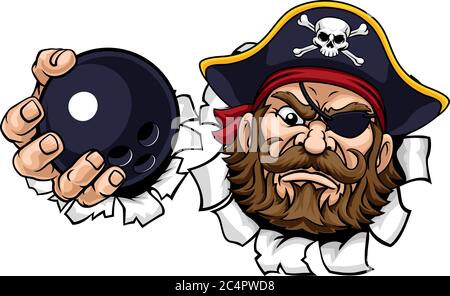 Pirate balle de bowling à dix épingles, mascotte de sport, dessin animé Illustration de Vecteur