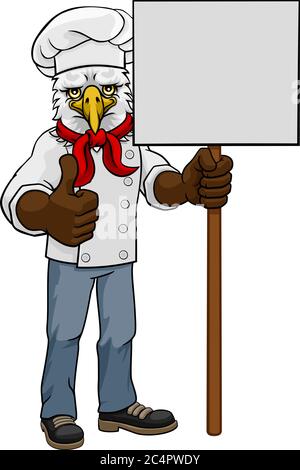 Eagle Chef Cartoon Restaurant Mascot Sign Illustration de Vecteur