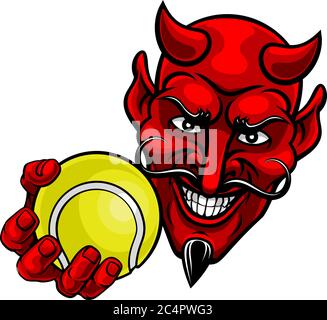 Diable de tennis Satan Sports balle de balle de mascotte dessin animé Illustration de Vecteur