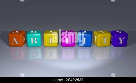 Capacité combinée par des lettres de dés et de couleur de croisement pour la signification connexe du concept. Illustration et affaires. Illustration 3D Banque D'Images