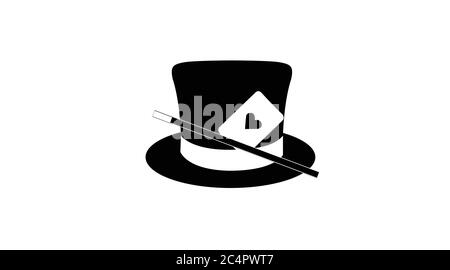 Logo Magician ou Magic vectoriel isolé. Icône noir et blanc, avec un chapeau de Magicien Illustration de Vecteur