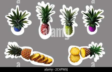 étiquettes avec fruits - ananas de couleur irréaliste Banque D'Images