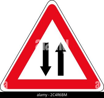 Les signaux réglementaires du vecteur laissent place à des véhicules venant en sens inverse isolés sur fond blanc. Panneau de signalisation routière. Panneaux de signalisation. Illustration de Vecteur