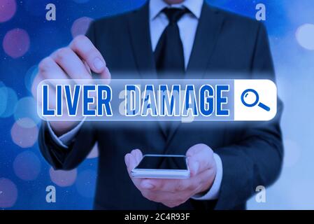 Texte écrit mot foie dommages. Photo d'affaires présentant tout désordre de la cirrhose du foie ou de la cicatrisation du foie Web recherche numérique information Banque D'Images