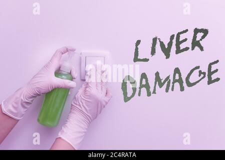 Texte écrit mot foie dommages. Photo d'affaires présentant tout trouble de la cirrhose du foie ou de la cicatrisation de la contamination du foie dans l'électronique Banque D'Images
