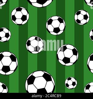 Motif sans couture de grosses balles de football sur fond rayé dans les couleurs vertes Illustration de Vecteur