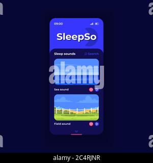 Modèle vectoriel d'interface pour smartphone avec l'application de liste de lecture de nature Sounds Illustration de Vecteur