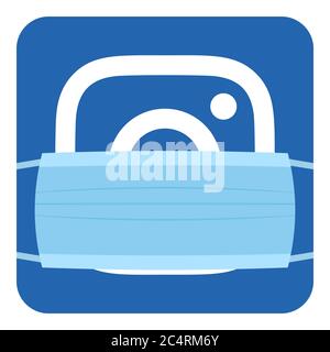 VORONEZH, RUSSIE - 14 AVRIL 2020 : icône carrée du logo Instagram de couleur bleu clair dans un masque médical jetable pour la protection contre le coronavirus Illustration de Vecteur
