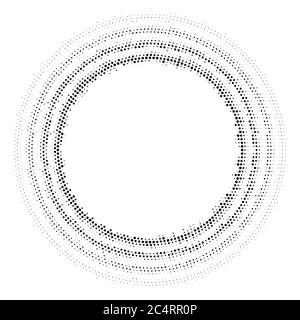 Arrière-plan en pointillés demi-tons distribués de façon circulaire. Motif vectoriel d'effet demi-ton. Points circulaires isolés sur fond blanc. Illustration de Vecteur