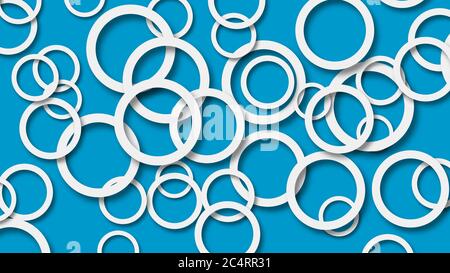 Illustration abstraite d'anneaux blancs disposés de façon aléatoire avec des ombres douces sur fond bleu clair Illustration de Vecteur