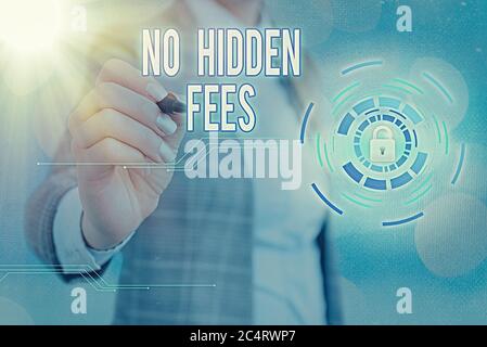 Note écrite indiquant aucun frais caché. Concept d'entreprise pour sans ou sans frais bancaires, frais de service ou suppléments cadenas graphique pour informations de données Web Banque D'Images