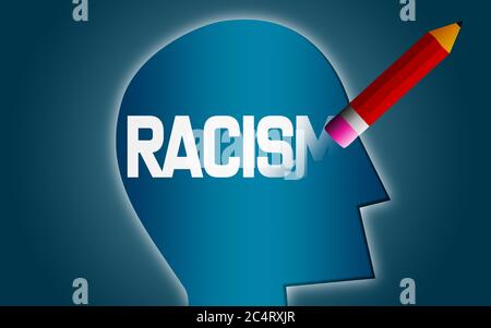 Effacer le mot racisme de la tête humaine, rendu 3D Banque D'Images