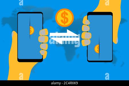 Transfert d'argent à l'aide d'un appareil mobile, rendu 3D Banque D'Images