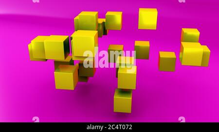Formes géométriques abstraites générées par ordinateur à partir de cubes. rendu 3d de constructions irréelles. Arrière-plan moderne Banque D'Images
