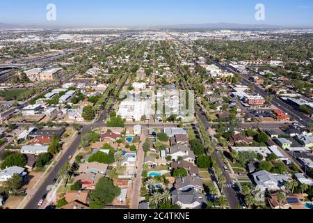 Vue aérienne du quartier historique de Phoenix, Arizona Banque D'Images