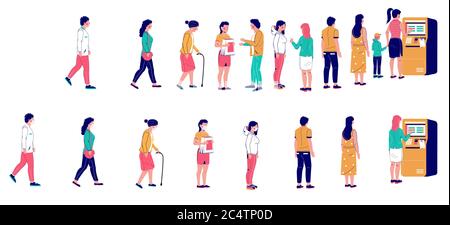 Personnes en file d'attente à la machine de ATM, illustration vectorielle plate Illustration de Vecteur
