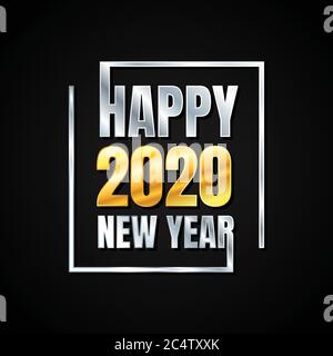 Texte en métal Happy Year 2020 pour la conception d'éléments. Fond ou affiche sur fond noir. Illustration vectorielle EPS.8 EPS.10 Illustration de Vecteur