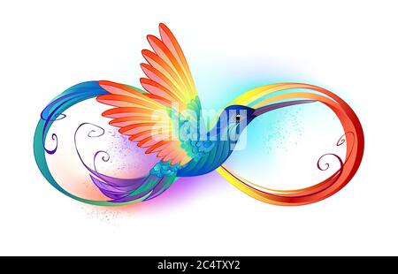 Magnifique tatouage infini avec colibris arc-en-ciel. Oiseau arc-en-ciel. Illustration de Vecteur