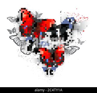 Quelques papillons morpho noirs et rouges, réalistes et artistiques sur fond blanc avec des gouttes de peinture. Vecteur. Illustration de Vecteur