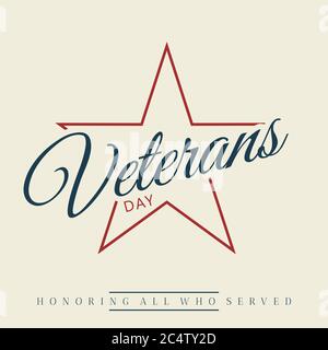 Happy Veterans day lettre vintage style emblème arrière-plan avec simple étoile. Novembre 11 vacances de fond. Illustration vectorielle EPS.8 EPS.10 Illustration de Vecteur
