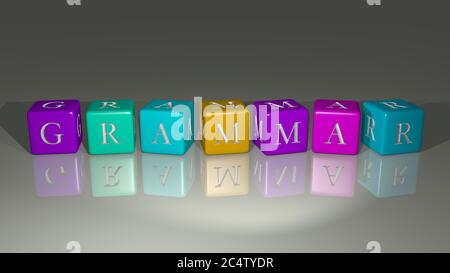 GRAMMAIRE combinée par des lettres de dés et de la couleur de croisement pour les significations connexes du concept. Illustration et éducation. Illustration 3D Banque D'Images