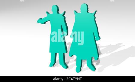 MONSTRE sur le mur. Illustration 3D de sculpture métallique sur fond blanc avec texture douce. Dessin animé et caractère Banque D'Images