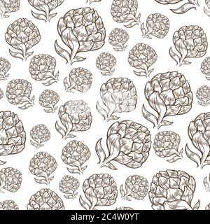 Plante botanique à cône de pin, motif d'esquisse monochrome sans couture Illustration de Vecteur