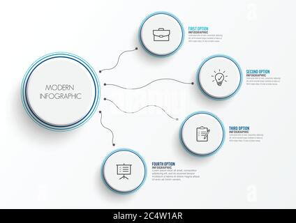 Éléments abstraits du modèle d'infographie graphique avec étiquette, cercles intégrés. Concept d'affaires avec 4 options. Pour le contenu, le diagramme, l'organigramme, l'étape Illustration de Vecteur